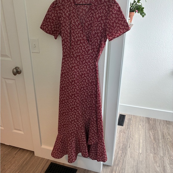 Pretty Garden Red Floral Maxi Wrap Dress - Brick Red- Small - Picture 2 of 5